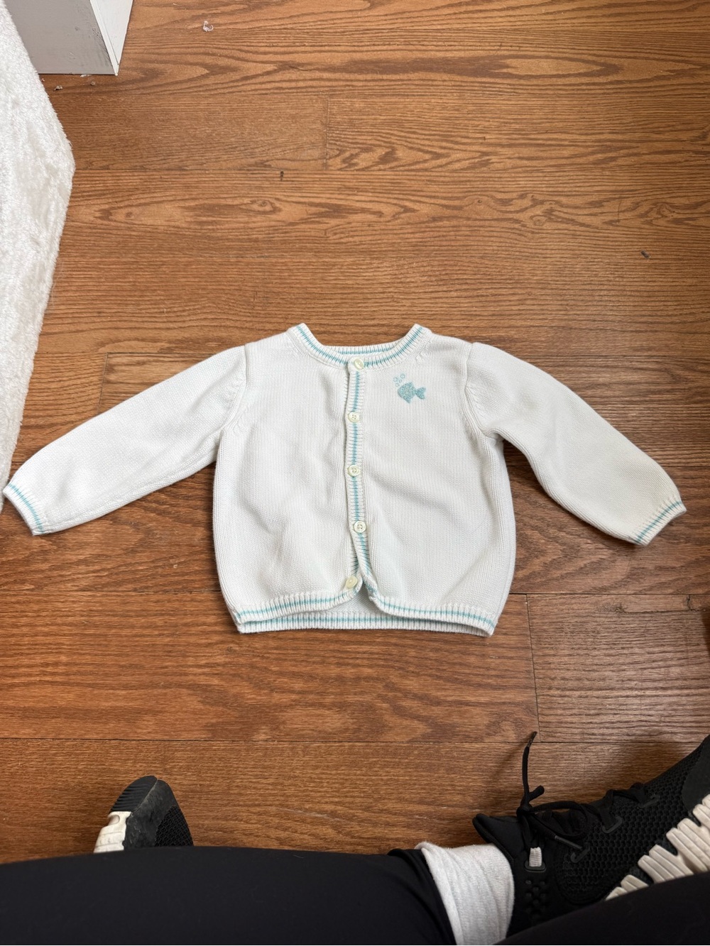 Charming Janie & Jack white cardigan with fish embroidery - 12-18m